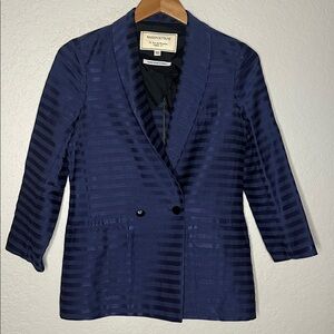 Maison Kitsune Navy Blue Jacquard Stripe Blazer Jacket Double Breast Pockets 36